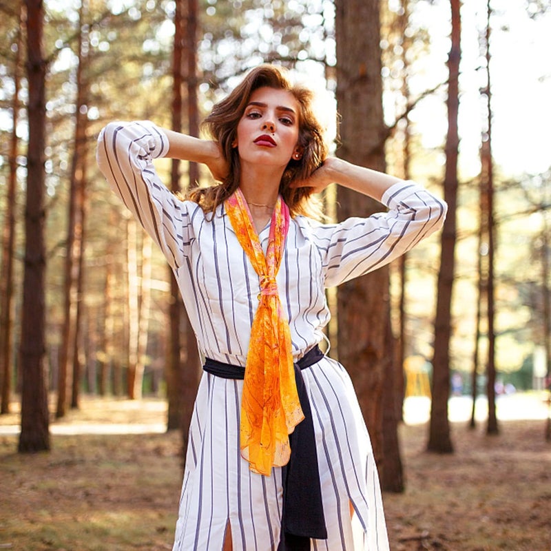 E-Clover Herebuy - Unique Women's Floral Scarves: Chiffon Flowers & Birds Printed Scarf - Image 3